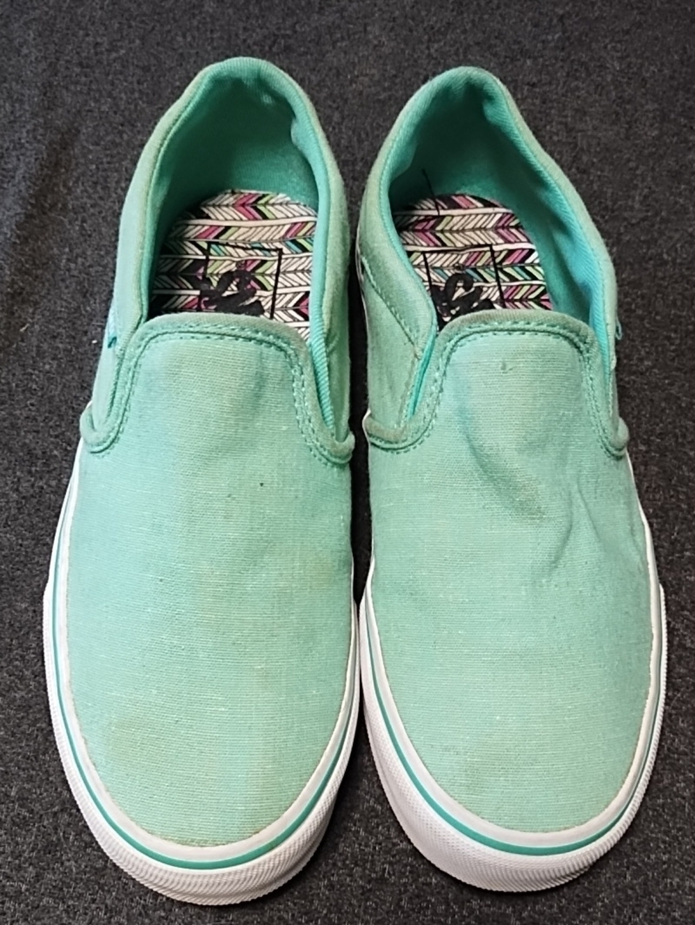 Vans Classic Slip On Shoes Womens Size 6 Teal White Elastic Sides For Stretch
